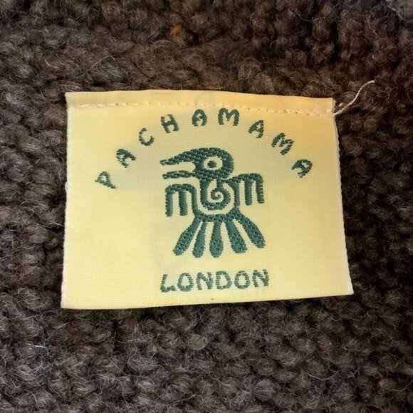 Pachamama Handmade Hoodie Cardigan Sweater Large Brown Fringed Chunky Wool - Picture 8 of 9